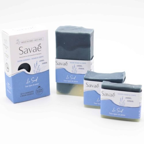 Le Sud Savon Lavande savon teinté à l'indigo aux huiles essentielles de lavande, romarin et cade