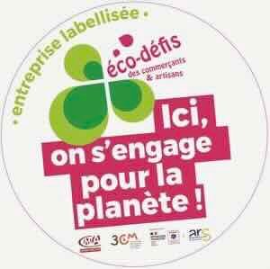 macaron où est écrit entreprise labellisée - Eco-défis - Ici on s'engage pour la planète